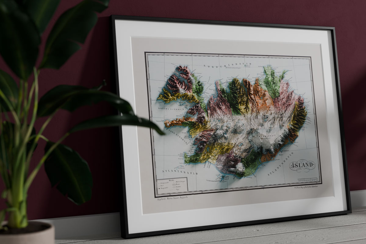 iceland historical 3d relief map