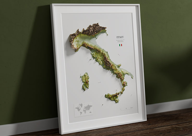 italy 3d relief map